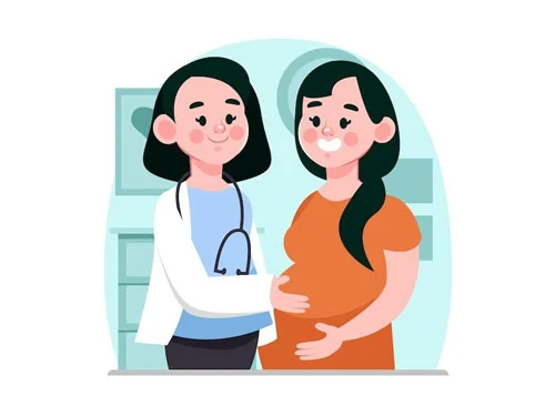 A healthcare provider in a white coat comforting a seated pregnant woman showing the compassionate care patients are receiving from  gynecologist and obstetrician in lucknow, . 